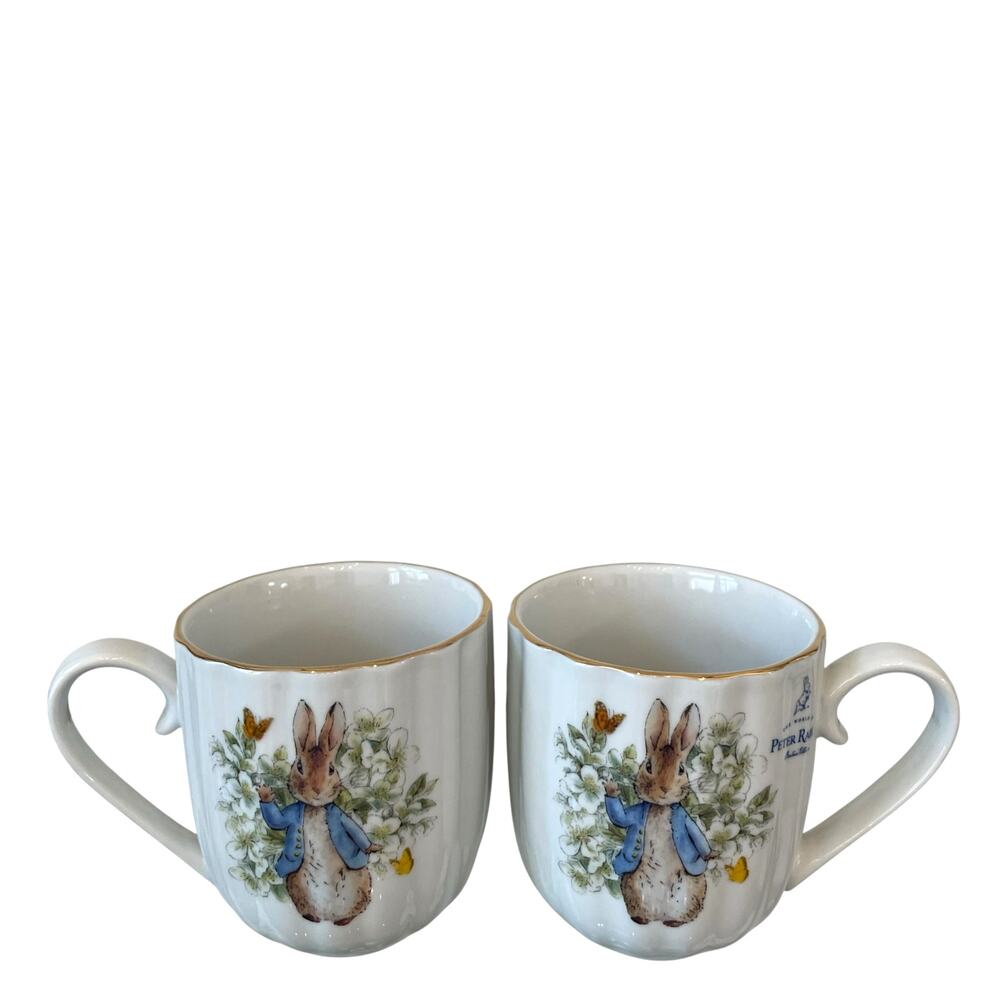 2pk Beatrix Potter Peter Rabbit Spring Floral Ceramic Ribbed 14oz Coffee Mug - Picture 11 of 14